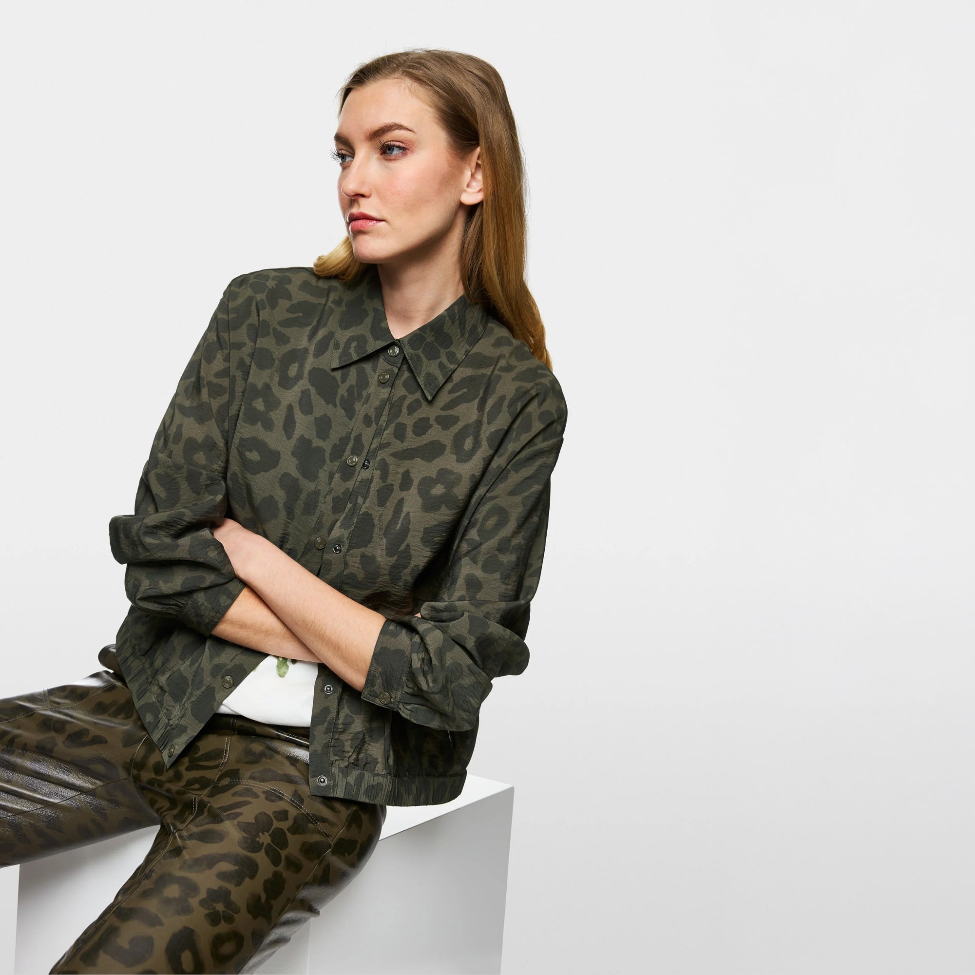 Casual Animal Print Sports Jacket - Olive Drab