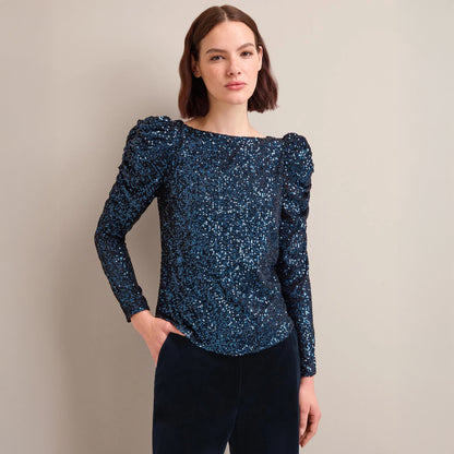 Cecile Sequin Blouse - Navy