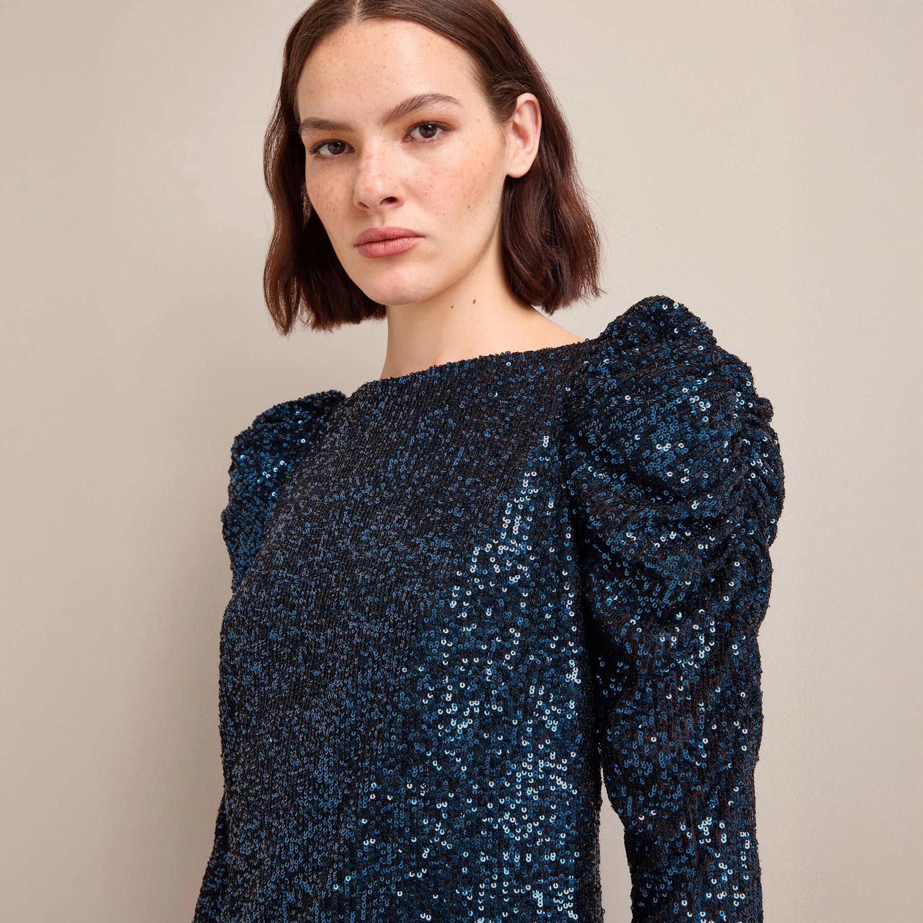 Cecile Sequin Blouse - Navy