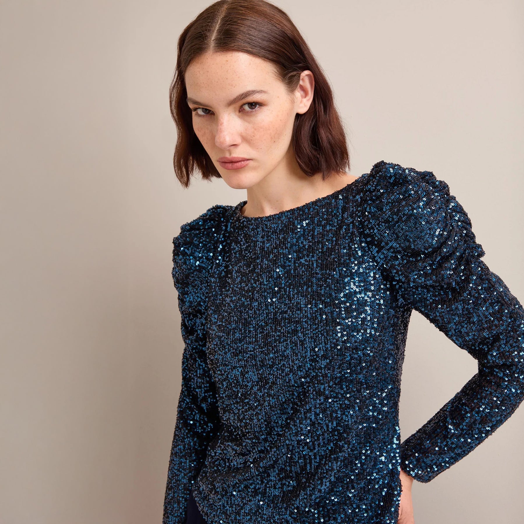 Cecile Sequin Blouse - Navy