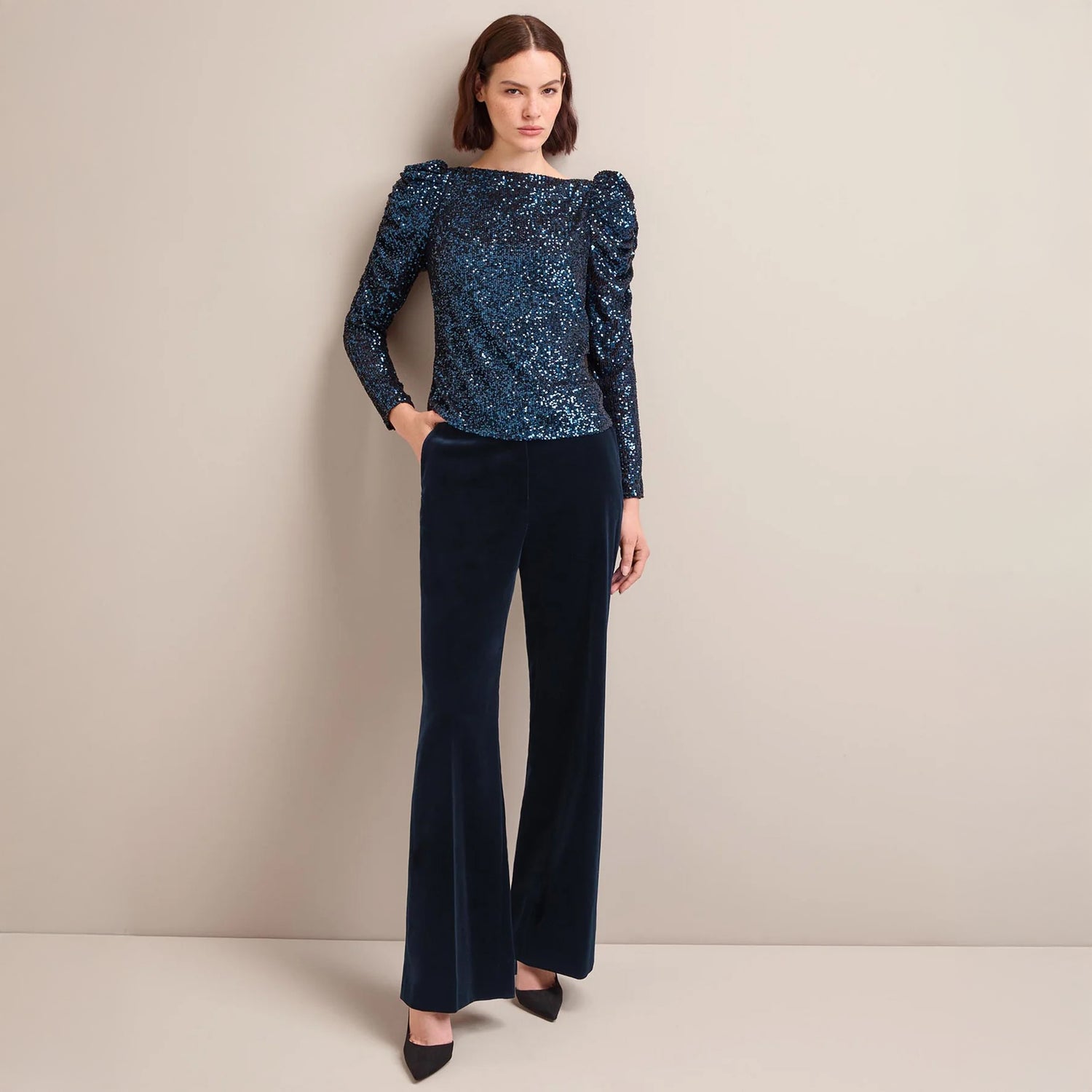 Cecile Sequin Blouse - Navy