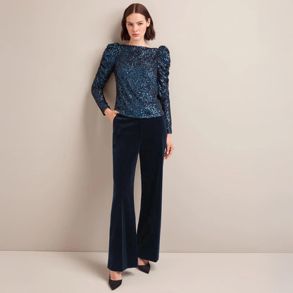 Cecile Sequin Blouse - Navy