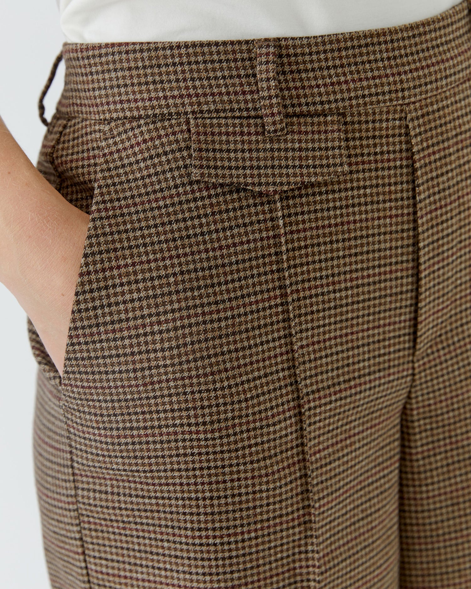Check Wide Leg Trousers - Brown