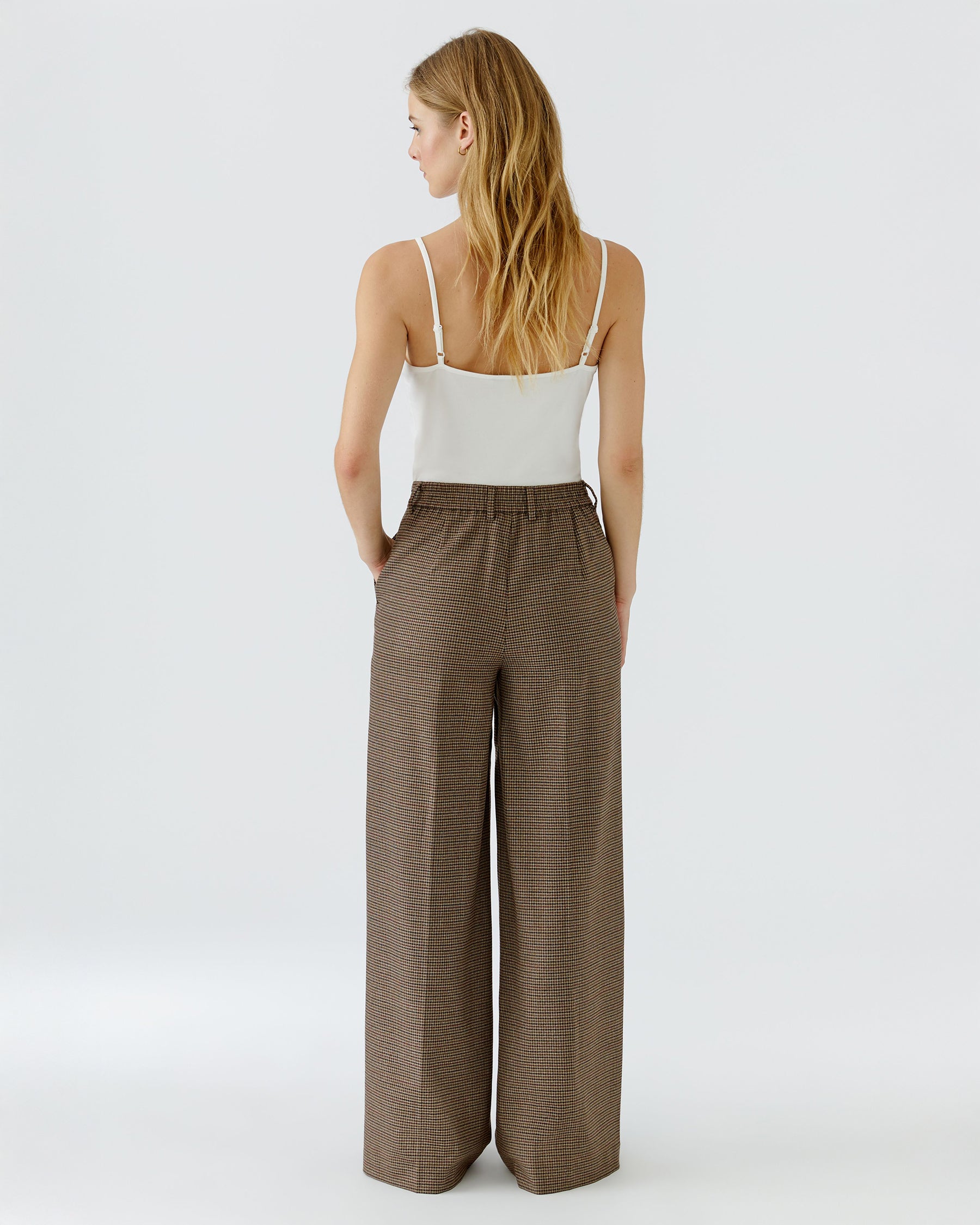 Check Wide Leg Trousers - Brown