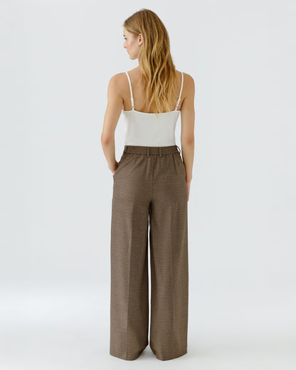 Check Wide Leg Trousers - Brown
