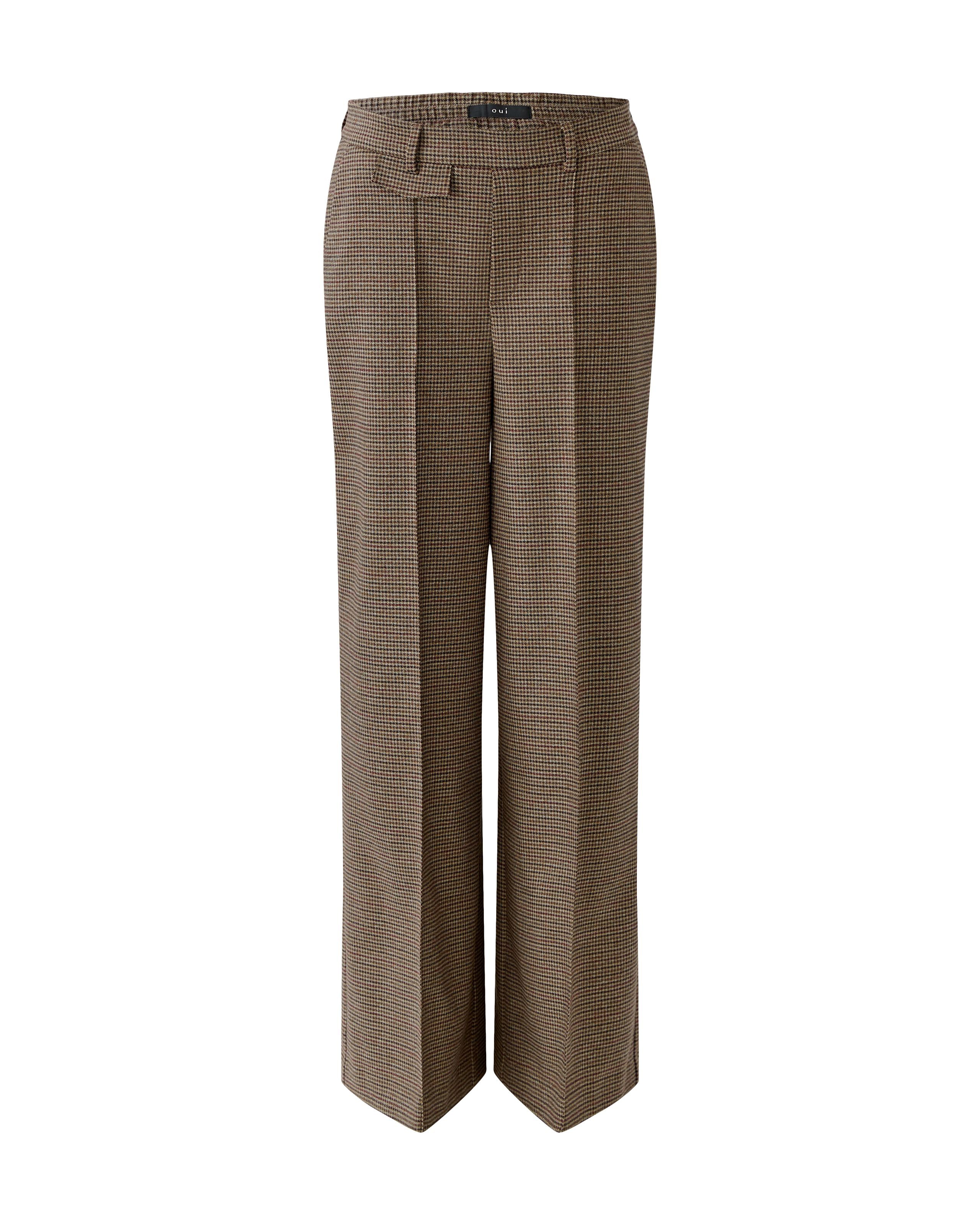 Check Wide Leg Trousers - Brown