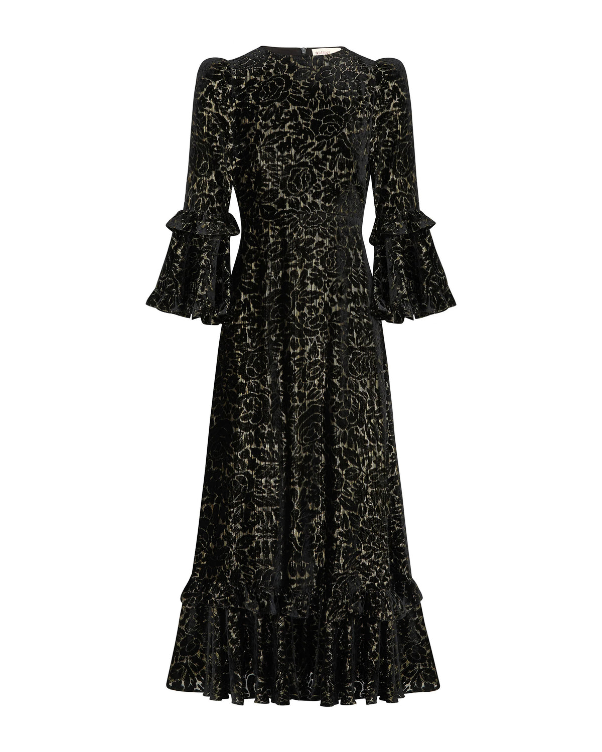 Chiara Velvet Frill Hem Dress - Black
