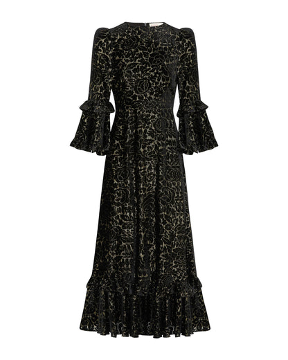 Chiara Velvet Frill Hem Dress - Black