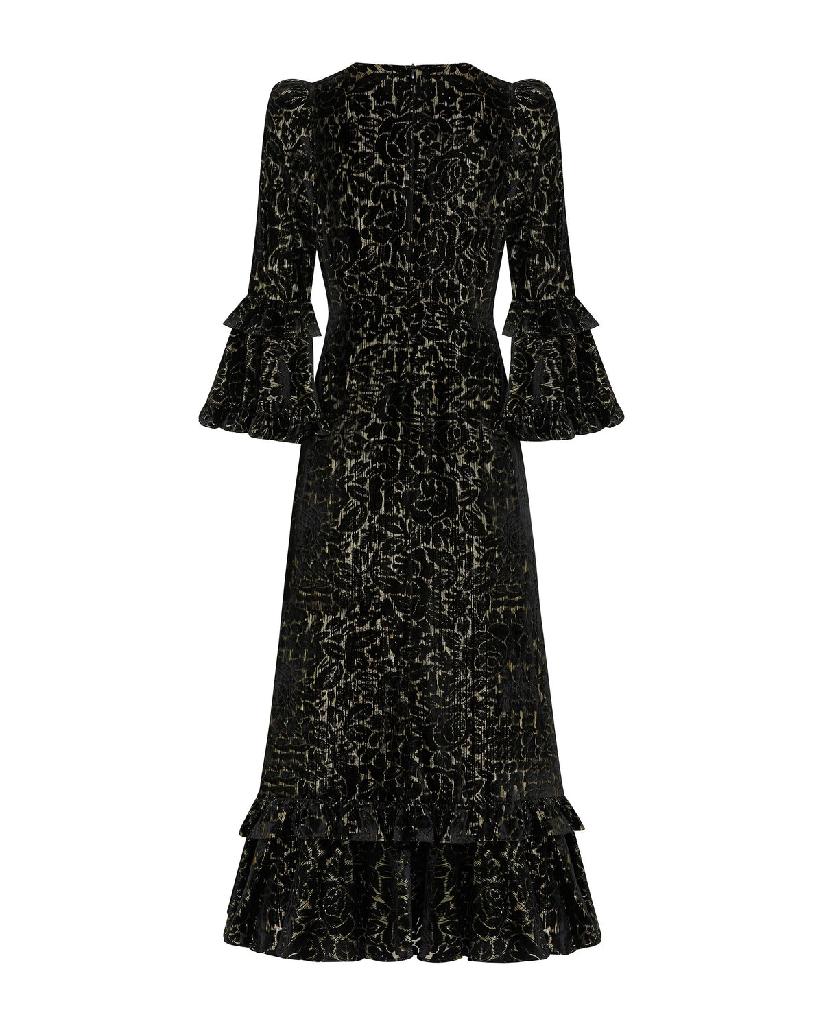 Chiara Velvet Frill Hem Dress - Black