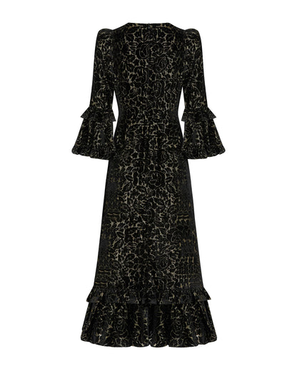 Chiara Velvet Frill Hem Dress - Black