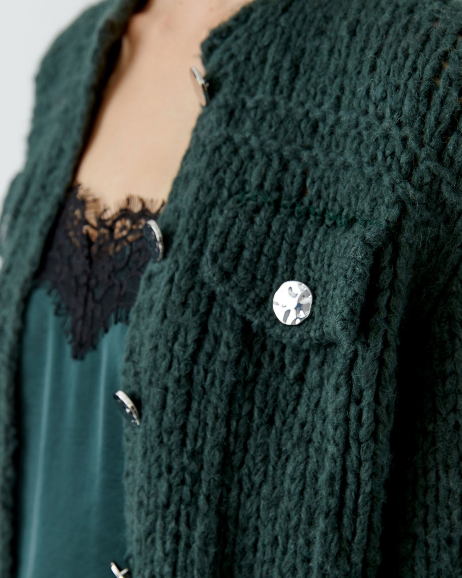 Chunky Knit Cardi - Scarab Green