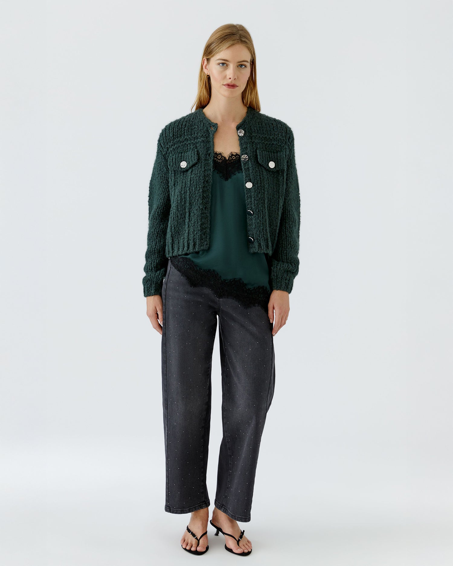 Chunky Knit Cardi - Scarab Green