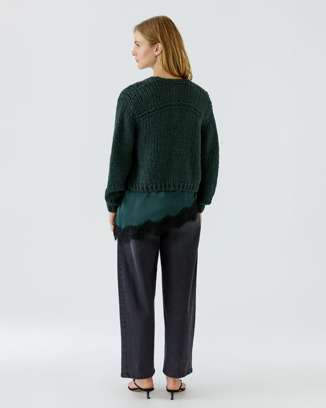 Chunky Knit Cardi - Scarab Green