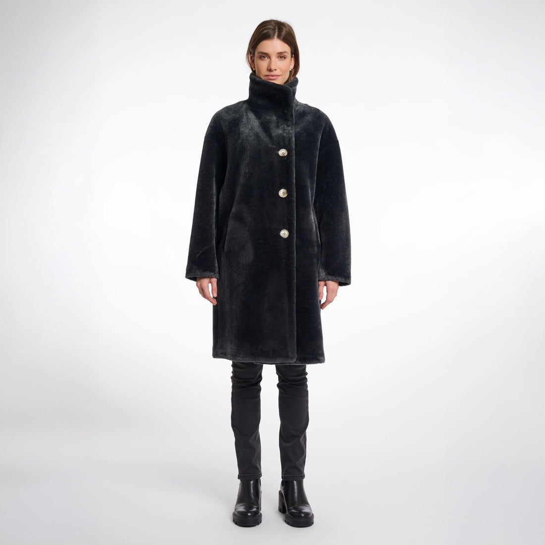 Cilou High Neck Coat - Deep Iron