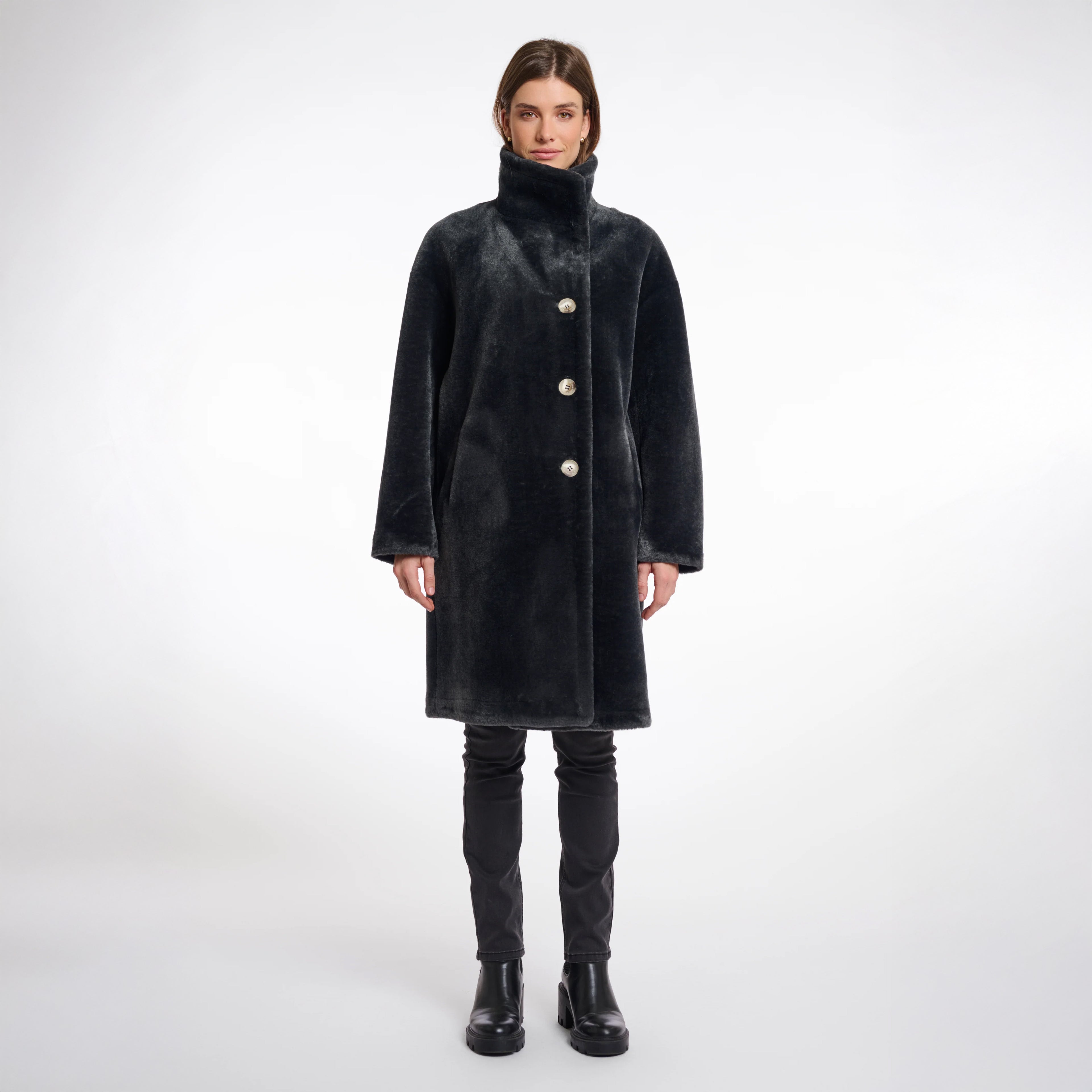 Cilou High Neck Coat - Deep Iron