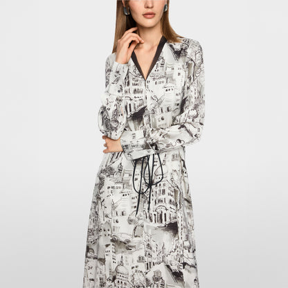 City Art Print Long Dress - Smoke