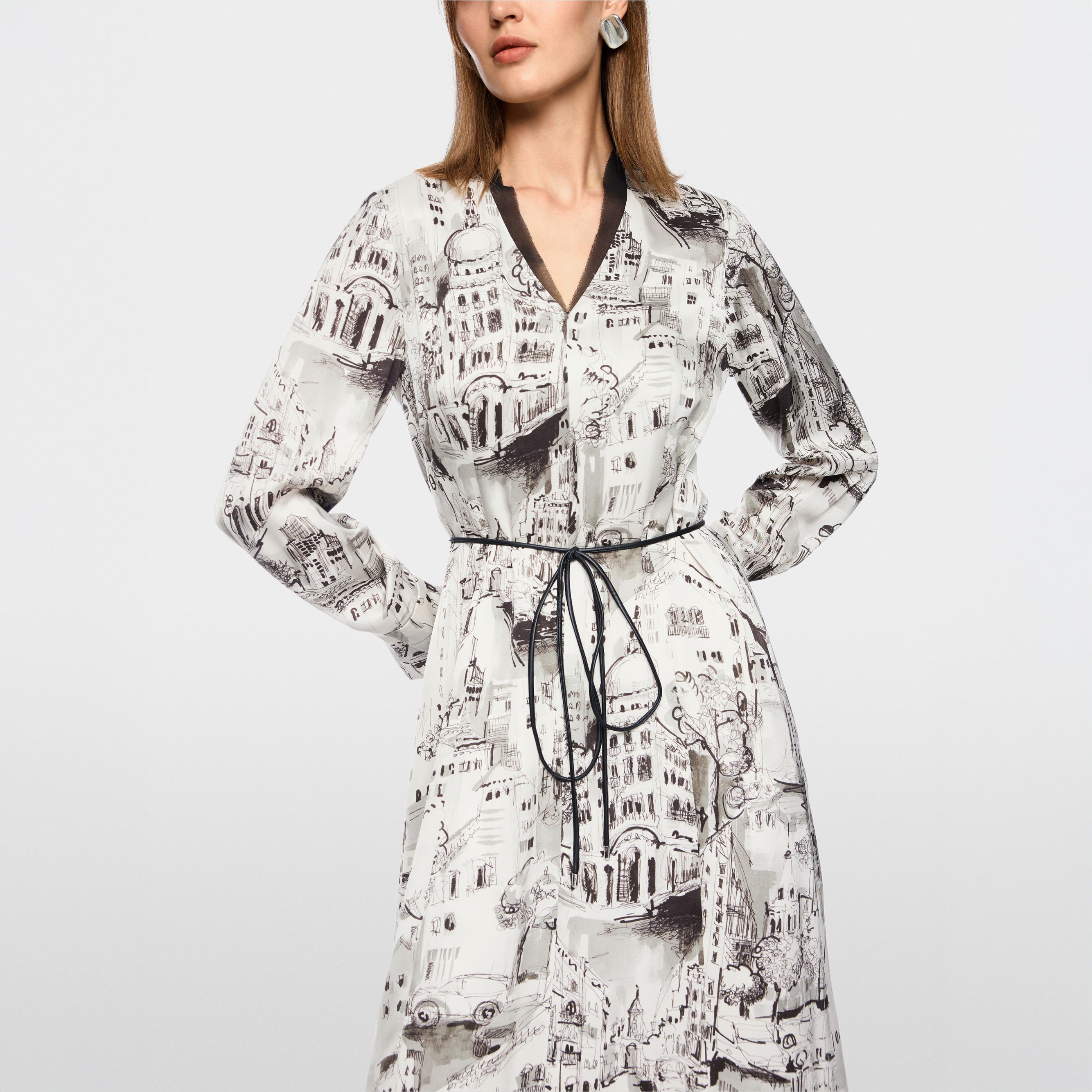 City Art Print Long Dress - Smoke