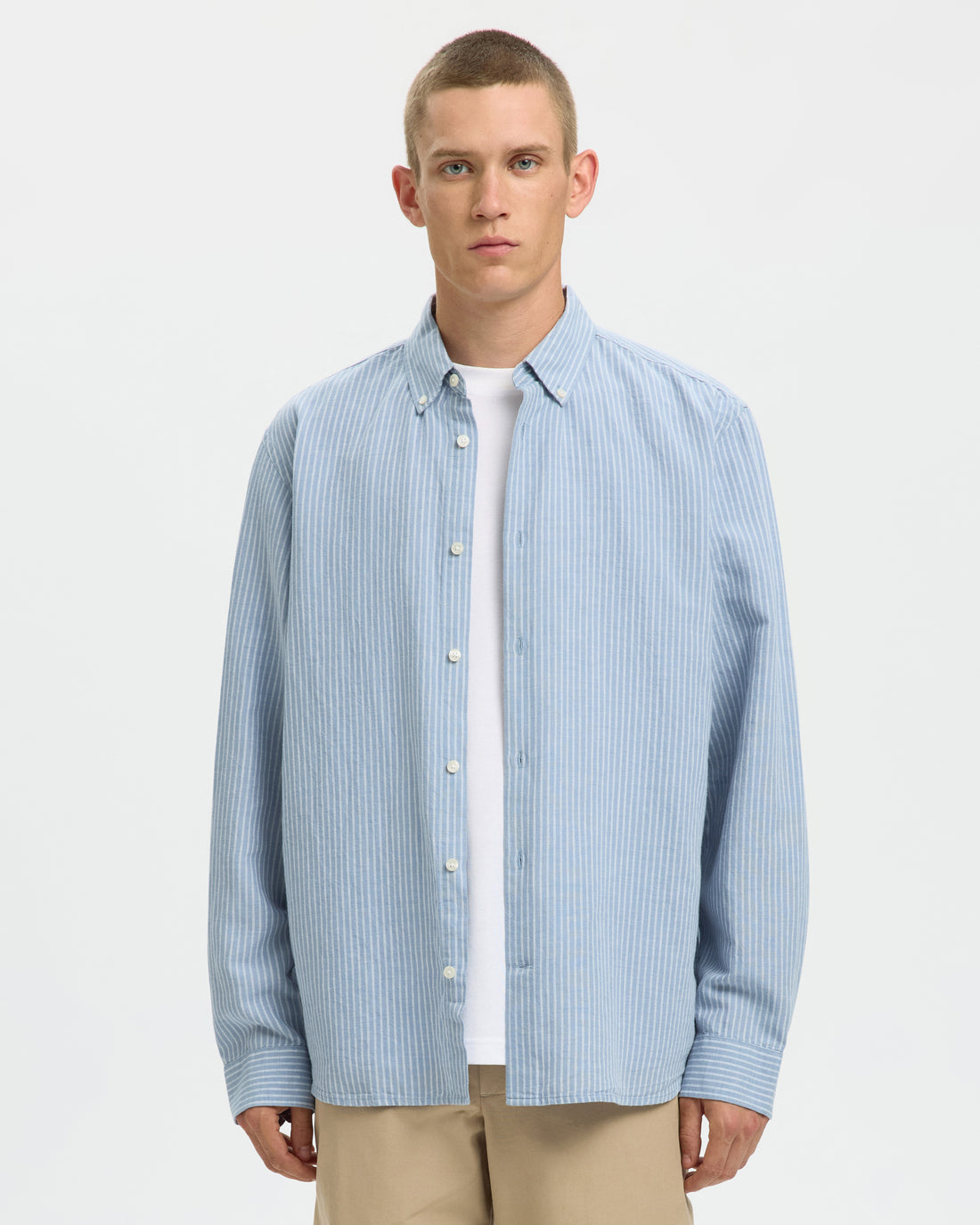 Clay Linen blend Long Sleeve Shirt - Dusty Blue