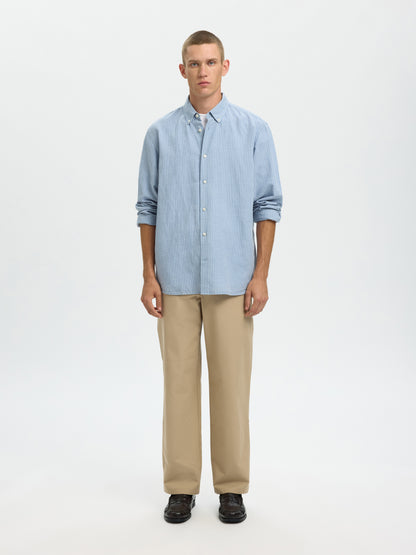 Clay Linen blend Long Sleeve Shirt - Dusty Blue