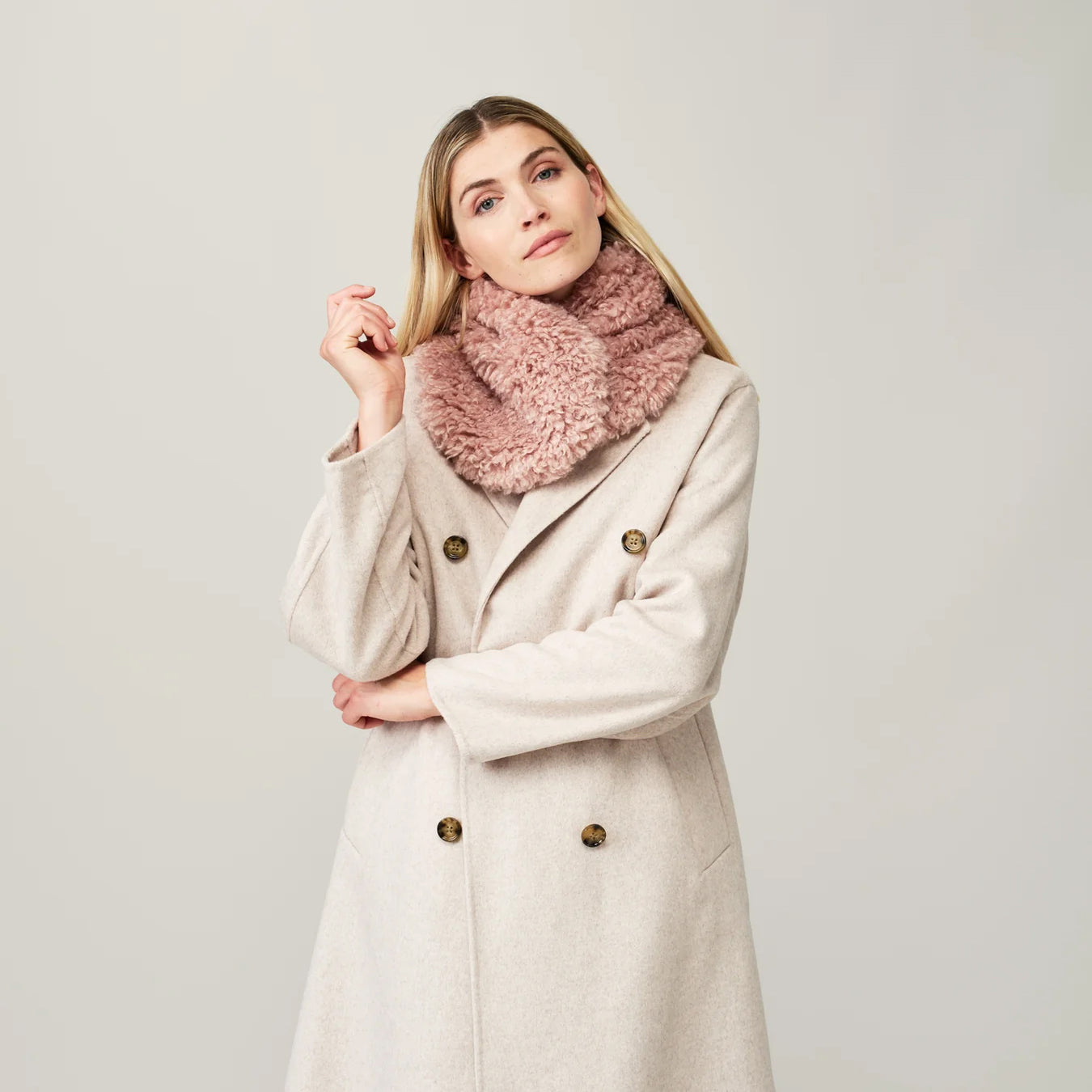 Coco Scarf -Faux Sheepskin - Rose