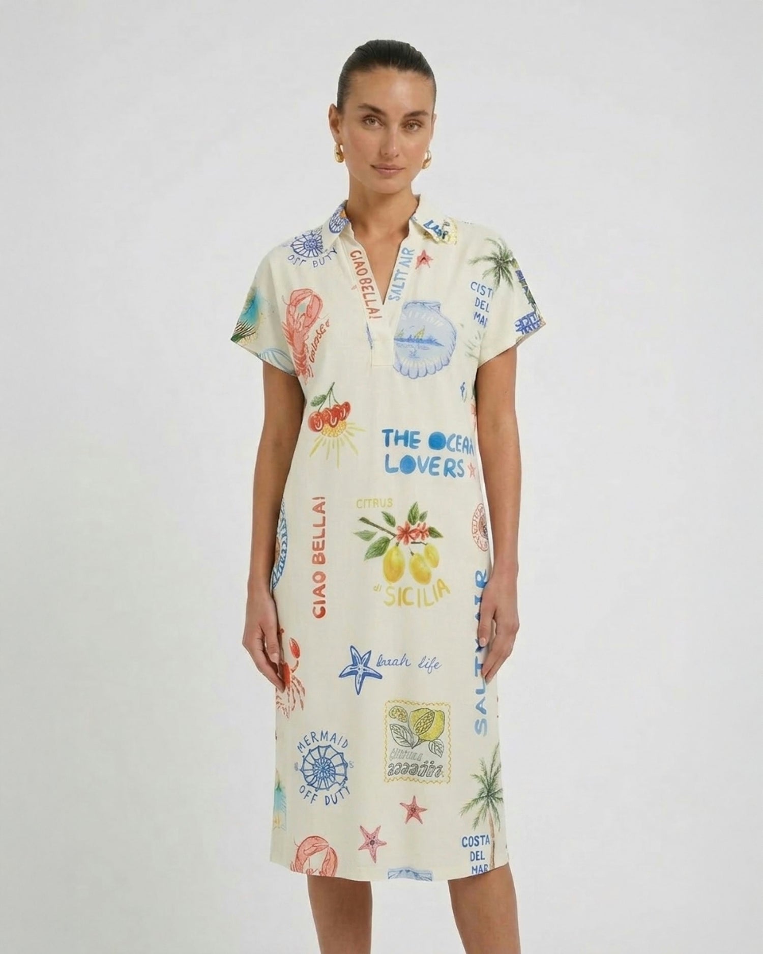 Collared Printed Dress - Multi