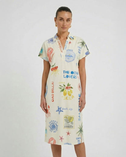 Collared Printed Dress - Multi