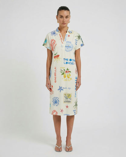 Collared Printed Dress - Multi