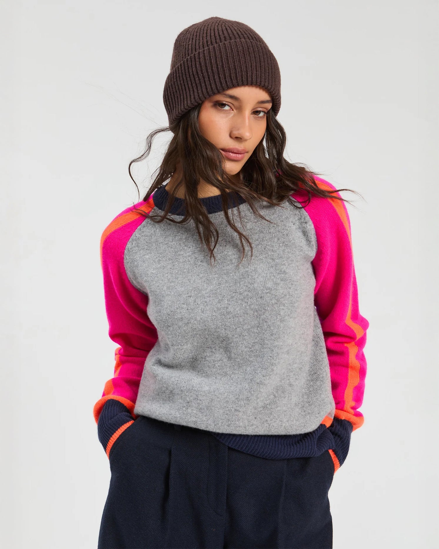 Colour Block Jumper - Grey Pink
