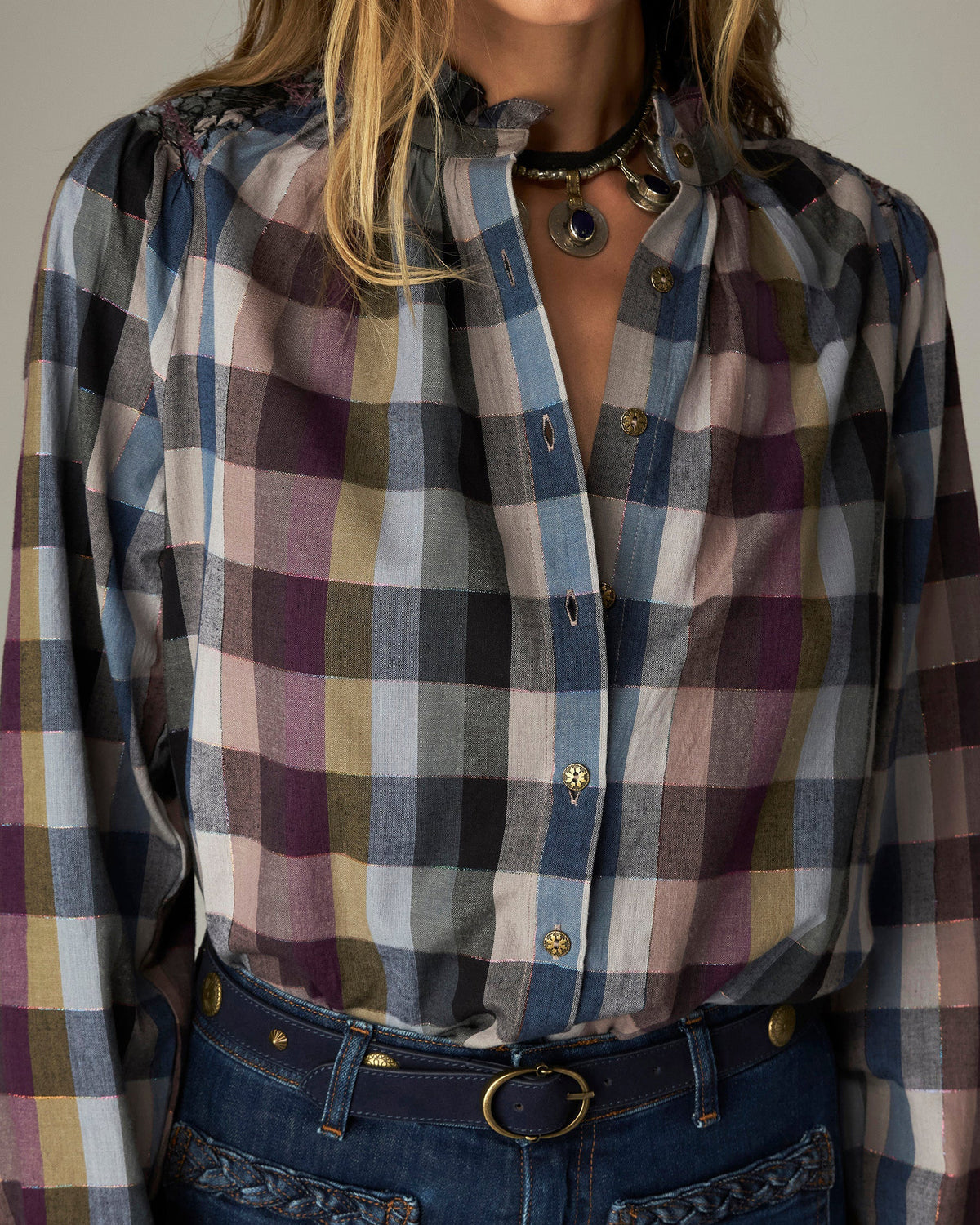 Cosmic Trail Mary Check Shirt - Plum