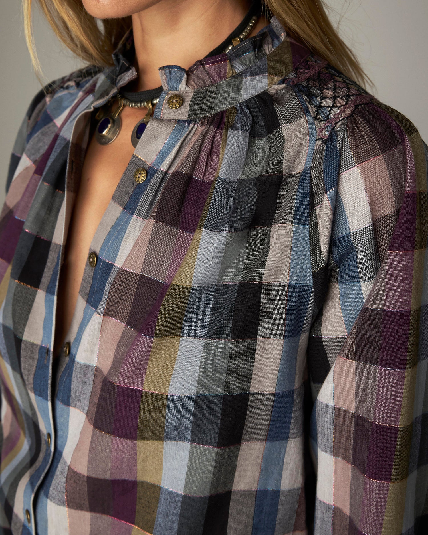 Cosmic Trail Mary Check Shirt - Plum