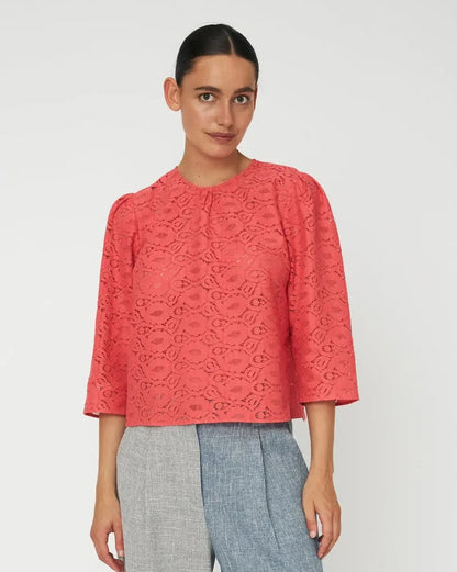 Cotton Lace Blouse - Summer Coral