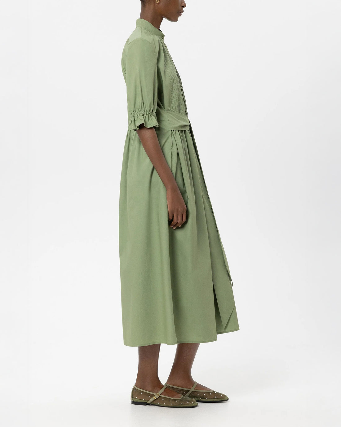 Cotton Shirt Dress - Moss Green