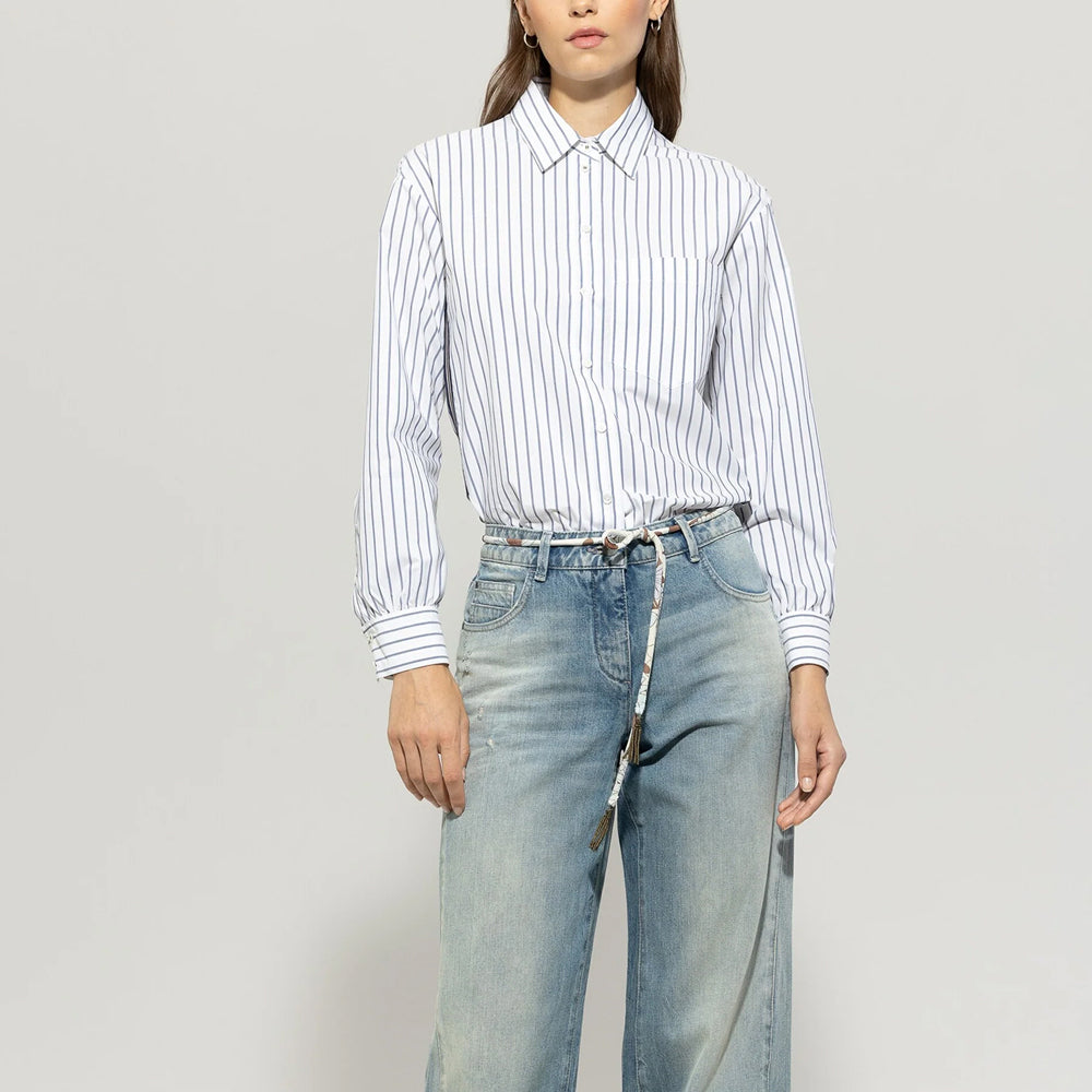 Cotton Striped Shirt With Braid - White Stripe