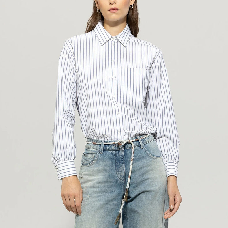 Cotton Striped Shirt With Braid - White Stripe