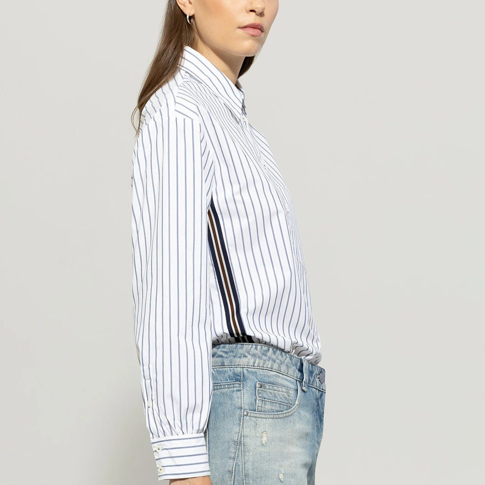 Cotton Striped Shirt With Braid - White Stripe