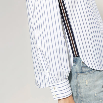 Cotton Striped Shirt With Braid - White Stripe