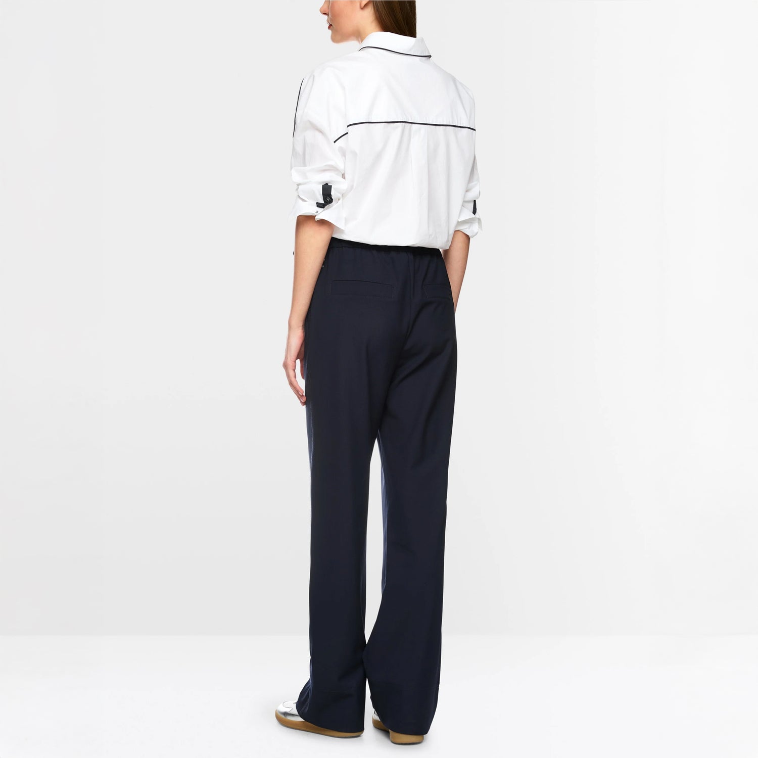 Cropped Piped Cotton Shirt - White