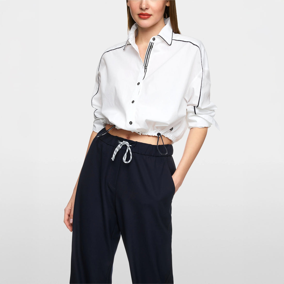 Cropped Piped Cotton Shirt - White