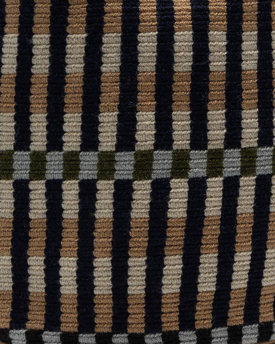 Crossbody Bag With Macrame Handle - Navy Brown Stripe