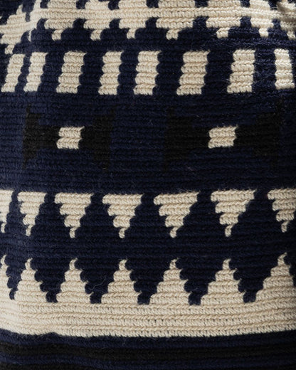 Crossbody Bag With Macrame Handle - Navy Ecru Diamond