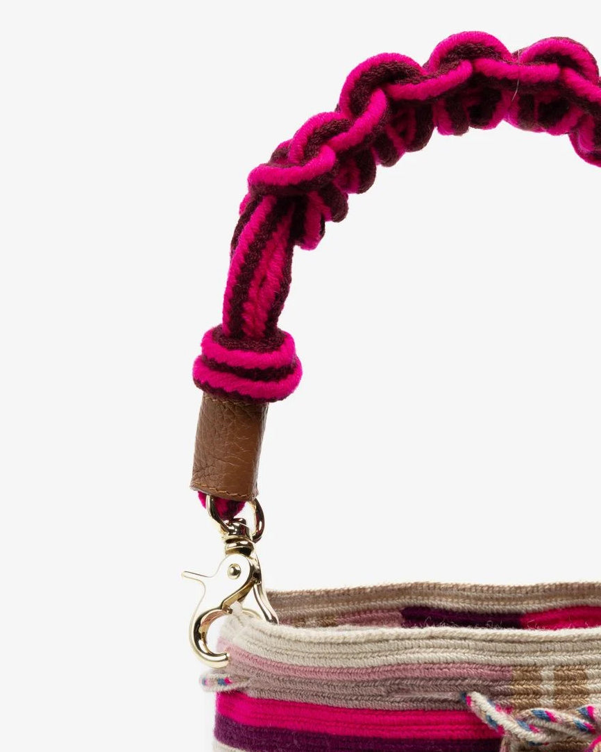 Crossbody Bag With Macrame Handle - Pink Blue