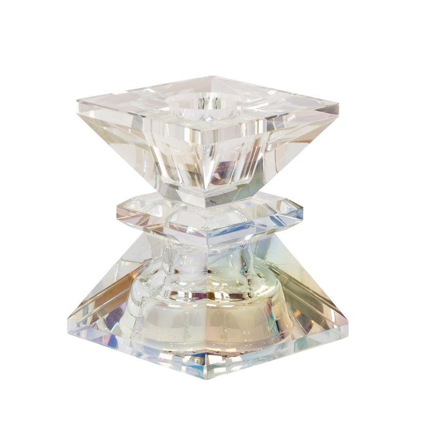 Crystal Glass Tiered Candle Holder - Rainbow Clear