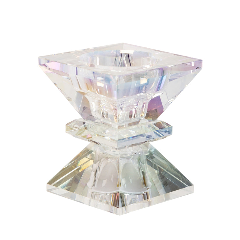 Crystal Glass Tiered Candle Holder - Rainbow Clear