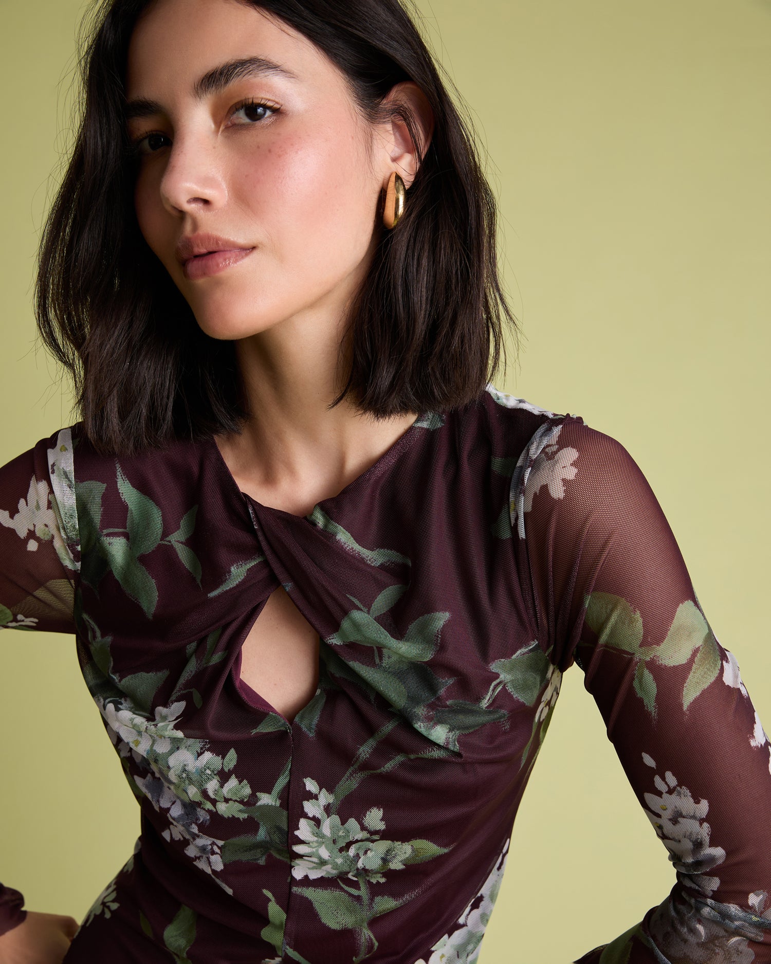 Mesh Midi Dress With Neck Detail - Multi Print