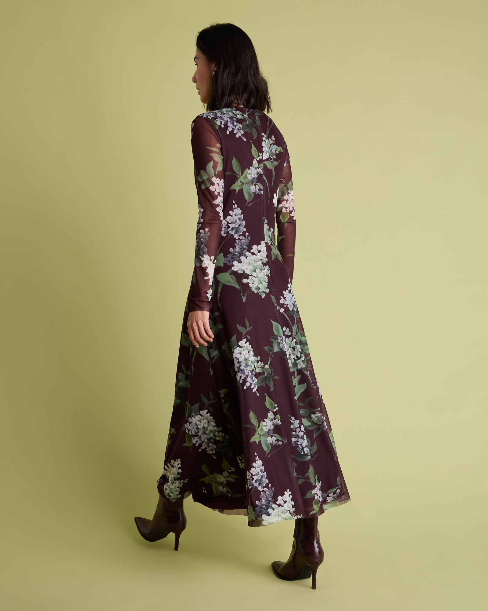 Mesh Midi Dress With Neck Detail - Multi Print