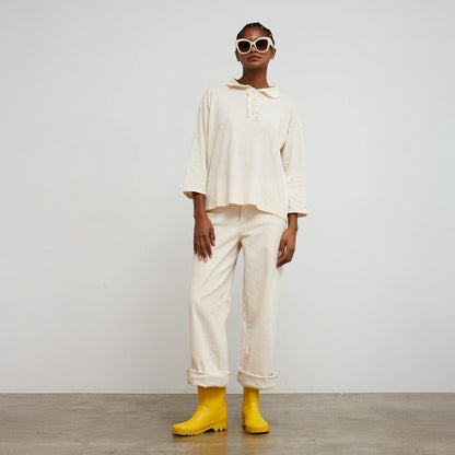 Crush Jersey Frill Long Sleeve Top - Off White