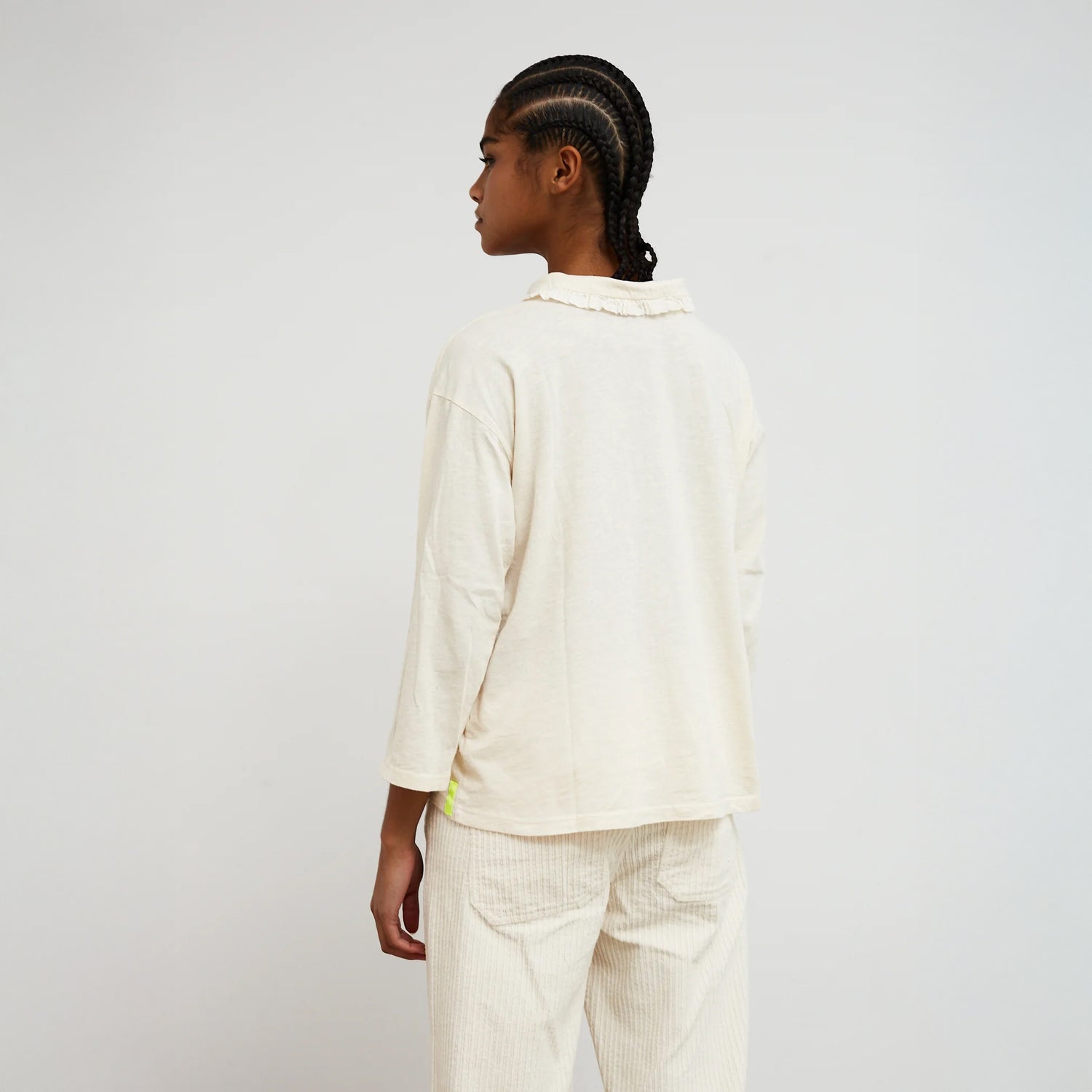 Crush Jersey Frill Long Sleeve Top - Off White