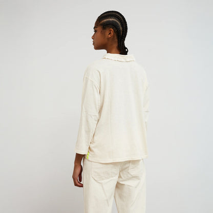 Crush Jersey Frill Long Sleeve Top - Off White