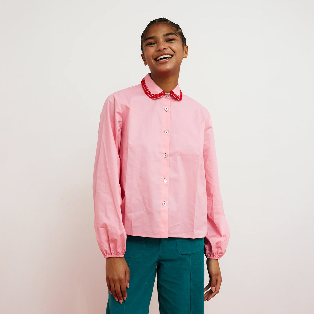 Fun Embroidered Collar Shirt - Pink