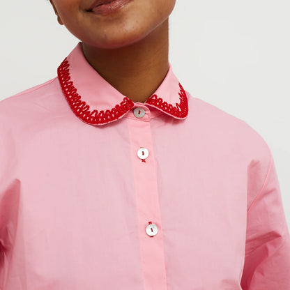 Fun Embroidered Collar Shirt - Pink